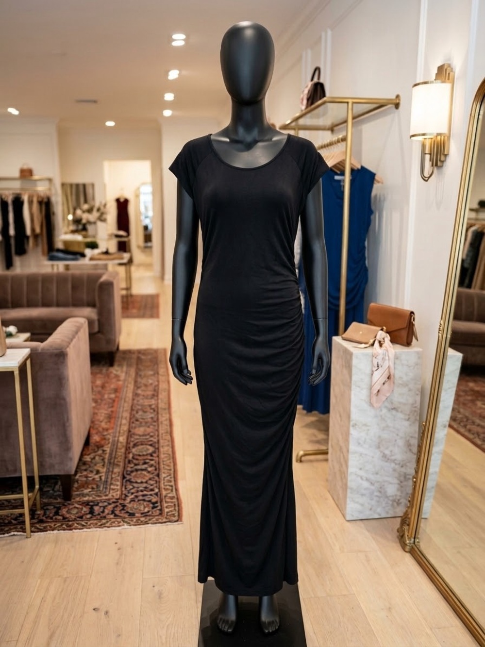 Colleen Lopez Black Ruched Maxi Dress